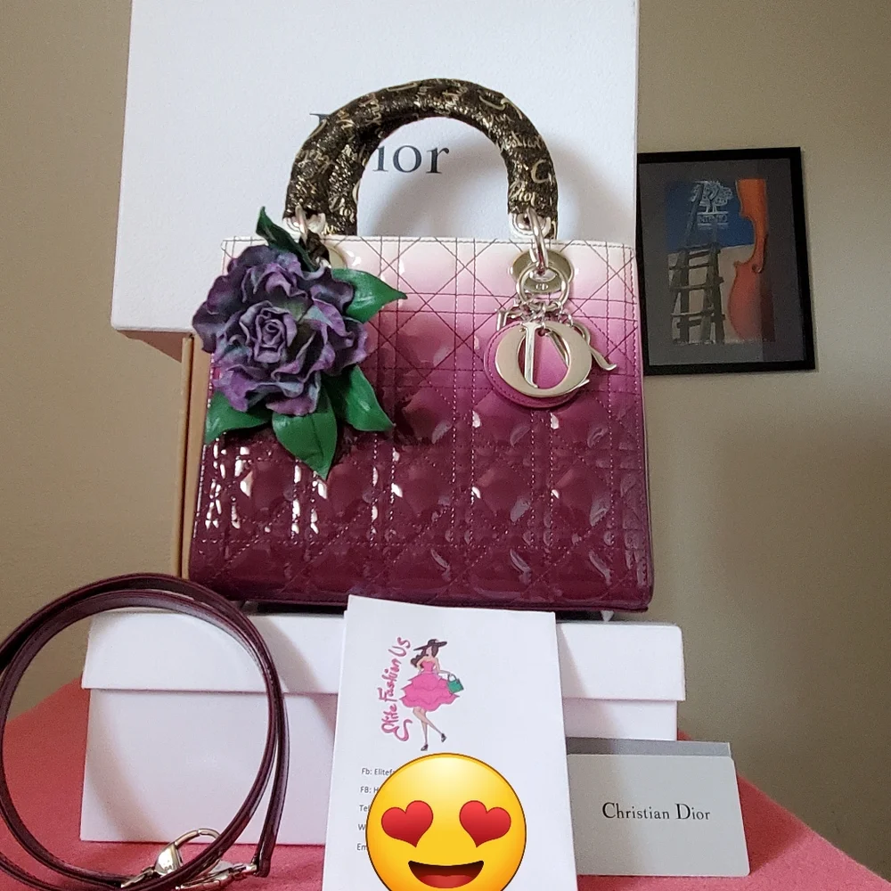 Lady Dior purple white silver hard ware medium bag - Picture 1 of 14